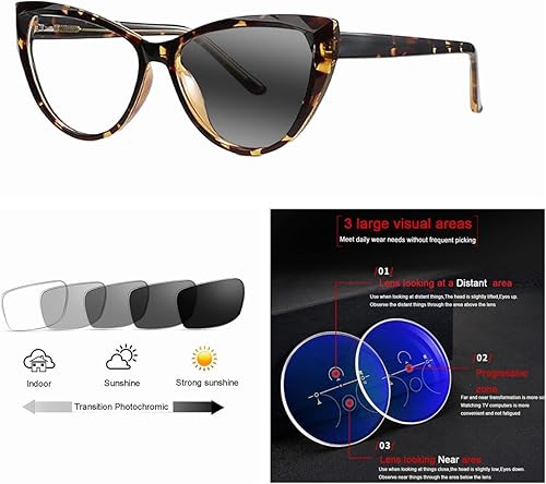 Miniatura 9 de Multifocal Progressive Cat Eye TR90 Spring Anti UV Transición fotocromática Lector de gafas de sol Lector de vidrio de lectura
