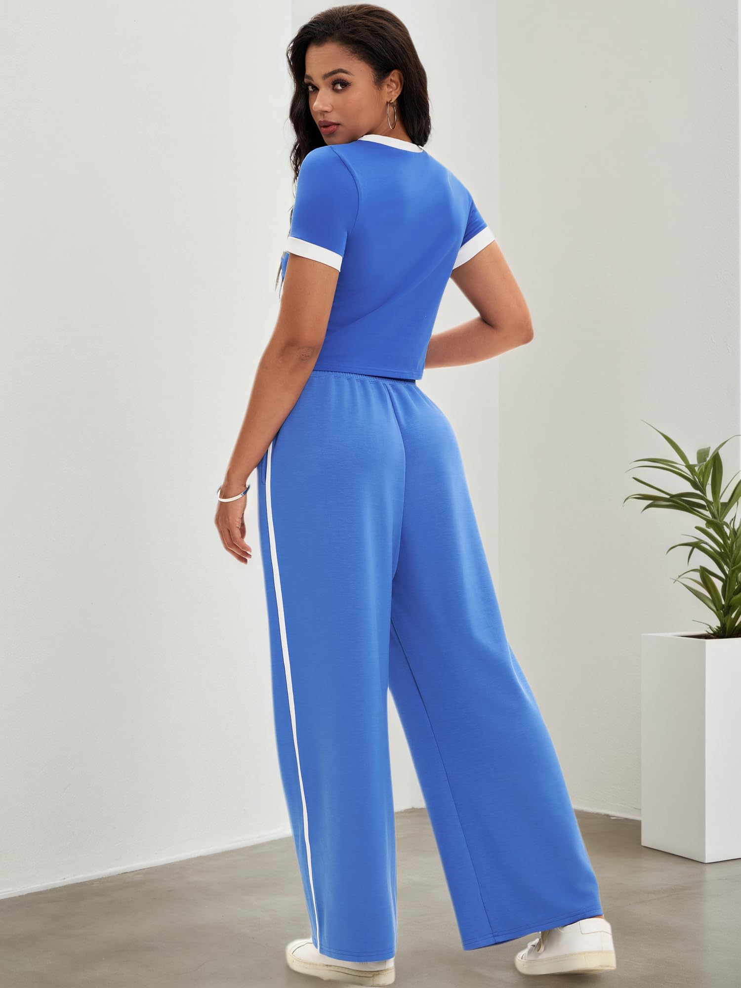 Mujer Conjunto Dos Piezas Tops Cortos Pantalones Pierna Ancha