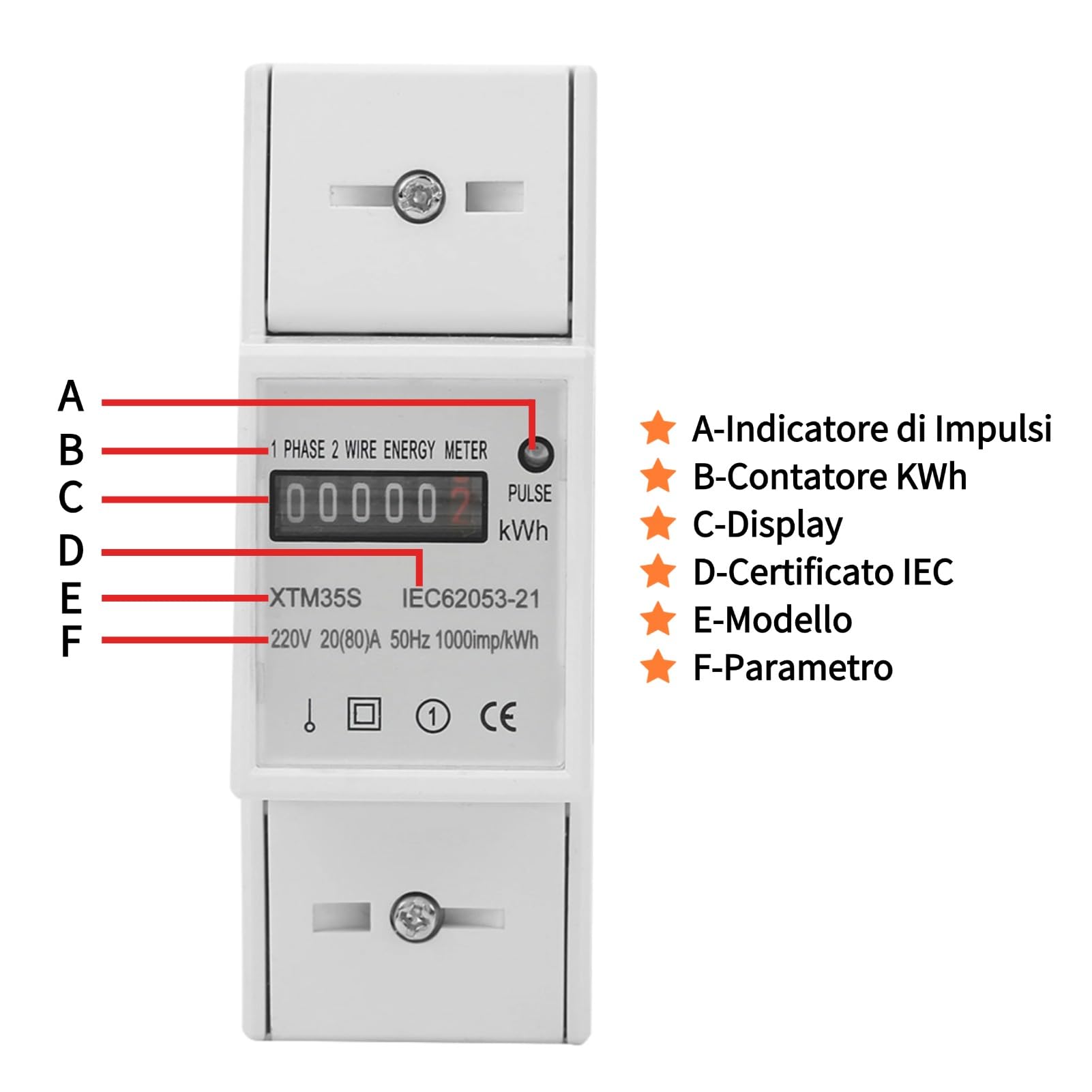 220V Digitale 1 Fase 2 Fili Conta Chilowatt Conta Kw Analogico 2P Su Guida Din Contatore Elettrico Contatore Elettronico Kwh