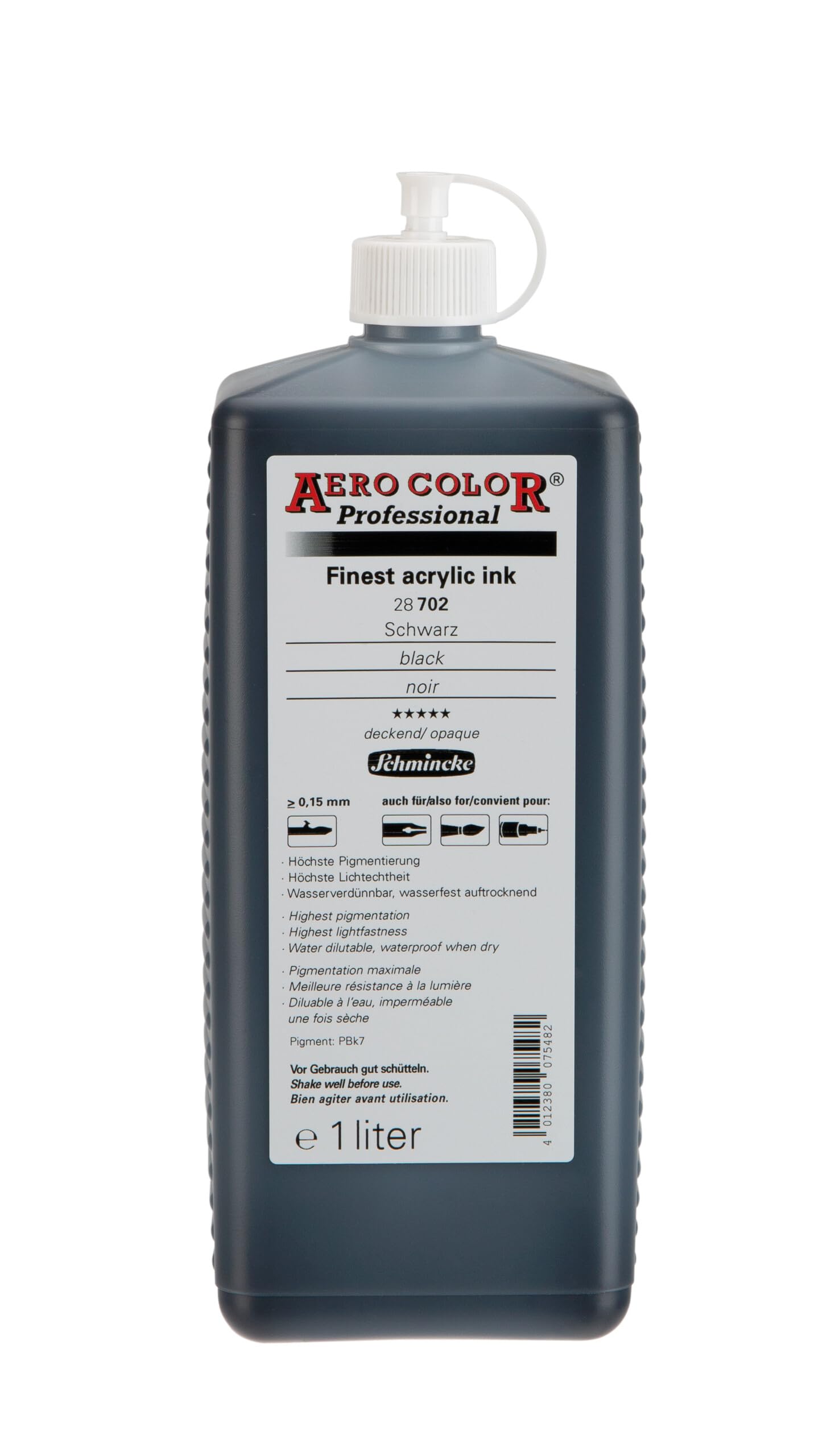 Schmincke - Aero Color® Professional, Schwarz, 1000 ml, 28 702 029, feinst-flüssige, farbstarke Acrylfarbe für Acrylmalerei, Airbrush, Mixed Media
