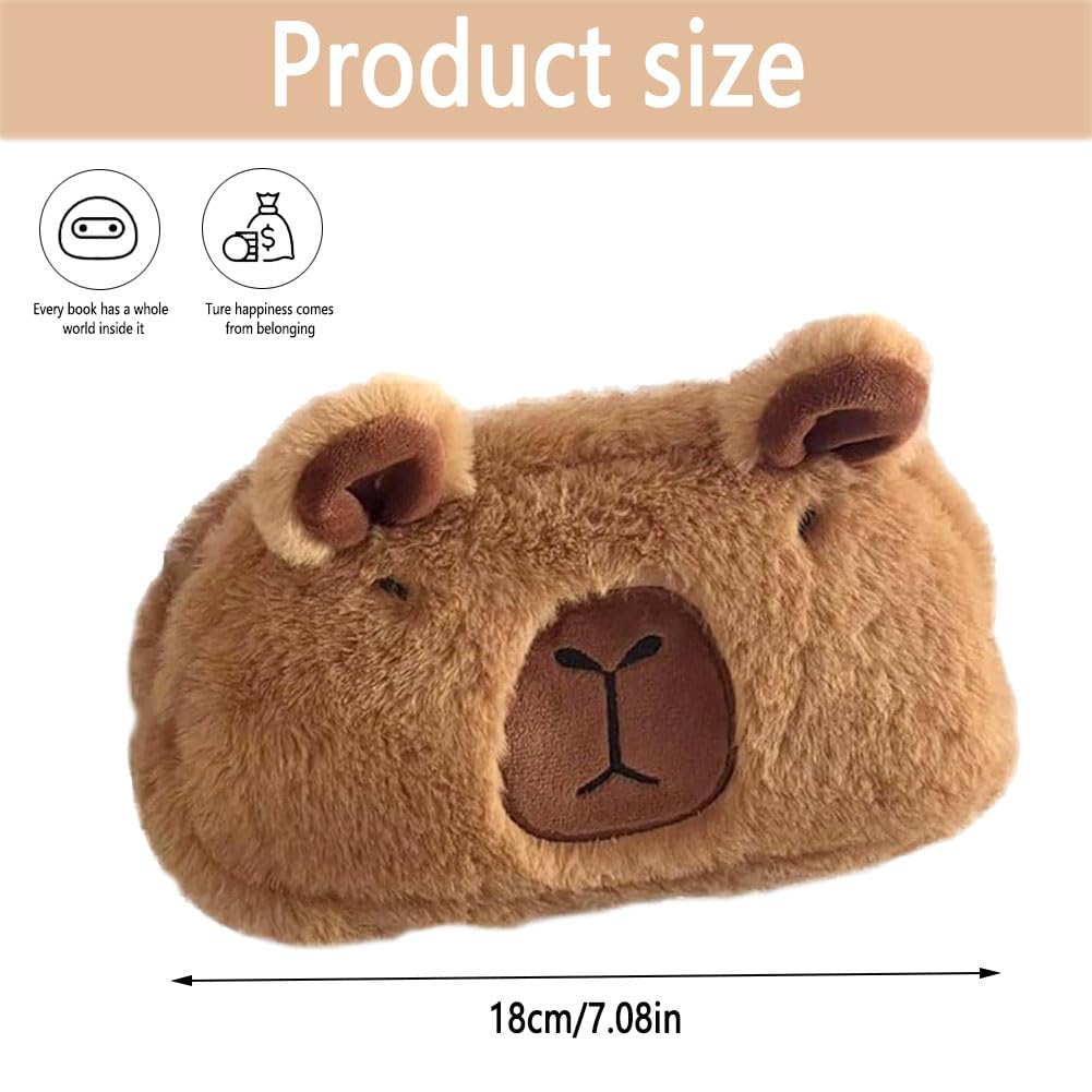GZQCVVFQ Capybara Animal Pencil Pouch, Plush Capybara Pen Bag, Cute Fluffy Plush Pencil Case, Kawaii Pencil Pouch with Zipper - Image 2