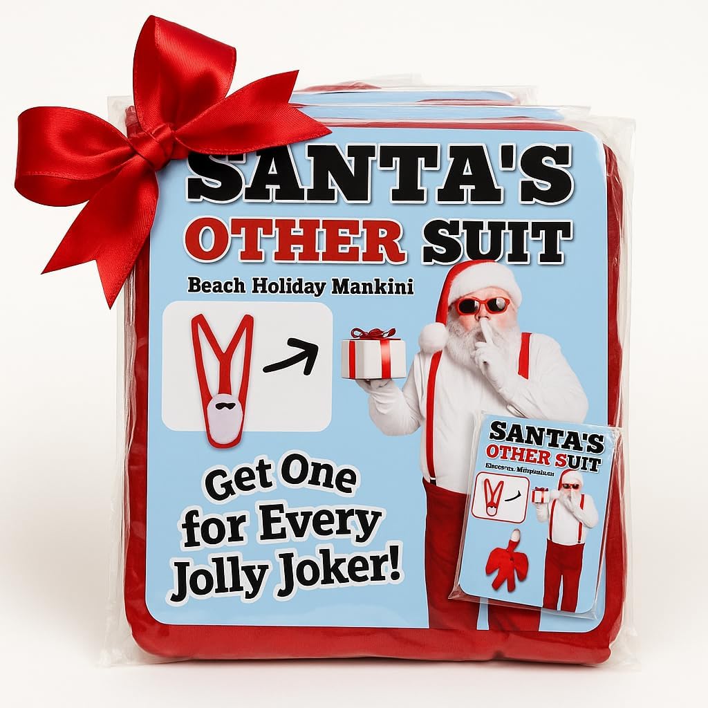 Santa’s Other Suit – Funny Christmas Mankini Gag Gift for Men, Hilarious Holiday Swimsuit, White Elephant, Secret Santa, Stocking Stuffer OSFM