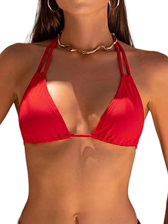 Womens Halter String Bikini Top Padded Triangle Bathing Suit Sexy Double Strap Swimwear Top