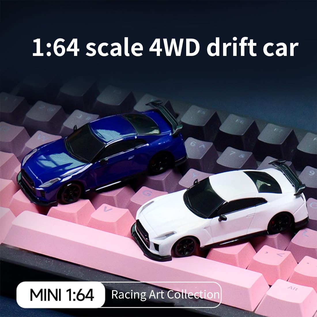 NULA 2,4 GHz 4 CH 1:64 Mini RC Drift Auto, Desktop 4 WD RC Drift, con illuminazione a LED, proporzionale gas e sterzo e 2 modalità di velocità, auto sportiva per adulti