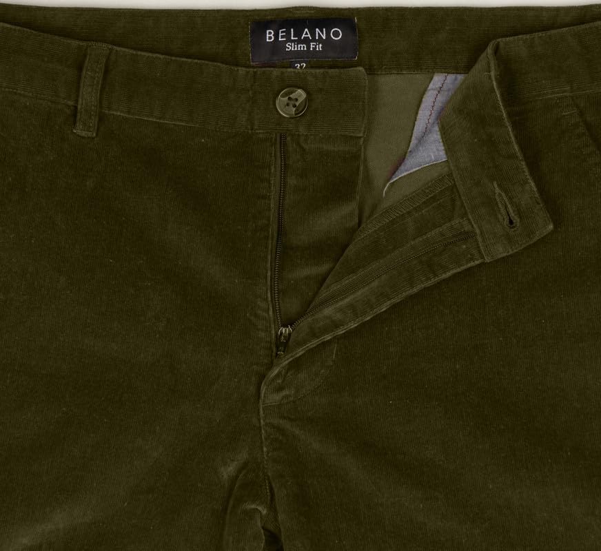 Image of BELANO Men Slim Fit Corduroy Cotton Stretch Chinos