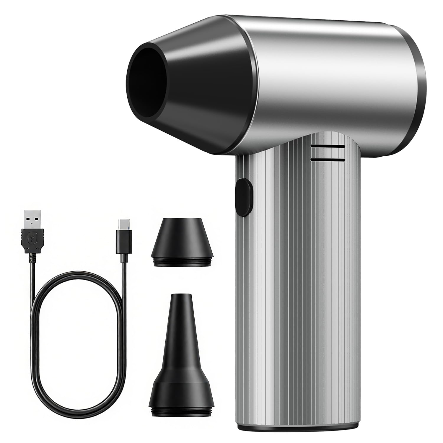 Soffiatore Aria Compressa in Metallo 270000 TR/min Spruzzo Aria Compressa con 3 Velocità regolabili, aria compressa Pulizia pc, soffiatore Batteria per Auto, Casa ed Esterno - Argento