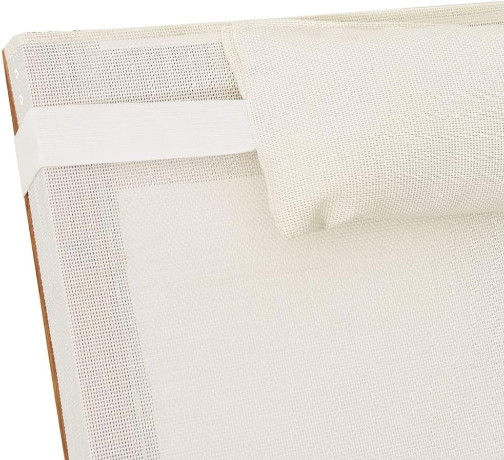 Sun Lounger with Pillow White,Backyard Chaise,Napping Loungers,Comfortable Loungers,Portable Loungers,Patio Lounge Chair,for Outdoor,Patios,Pools,Lawns,Camping,Textilene and Solid Wood Poplar