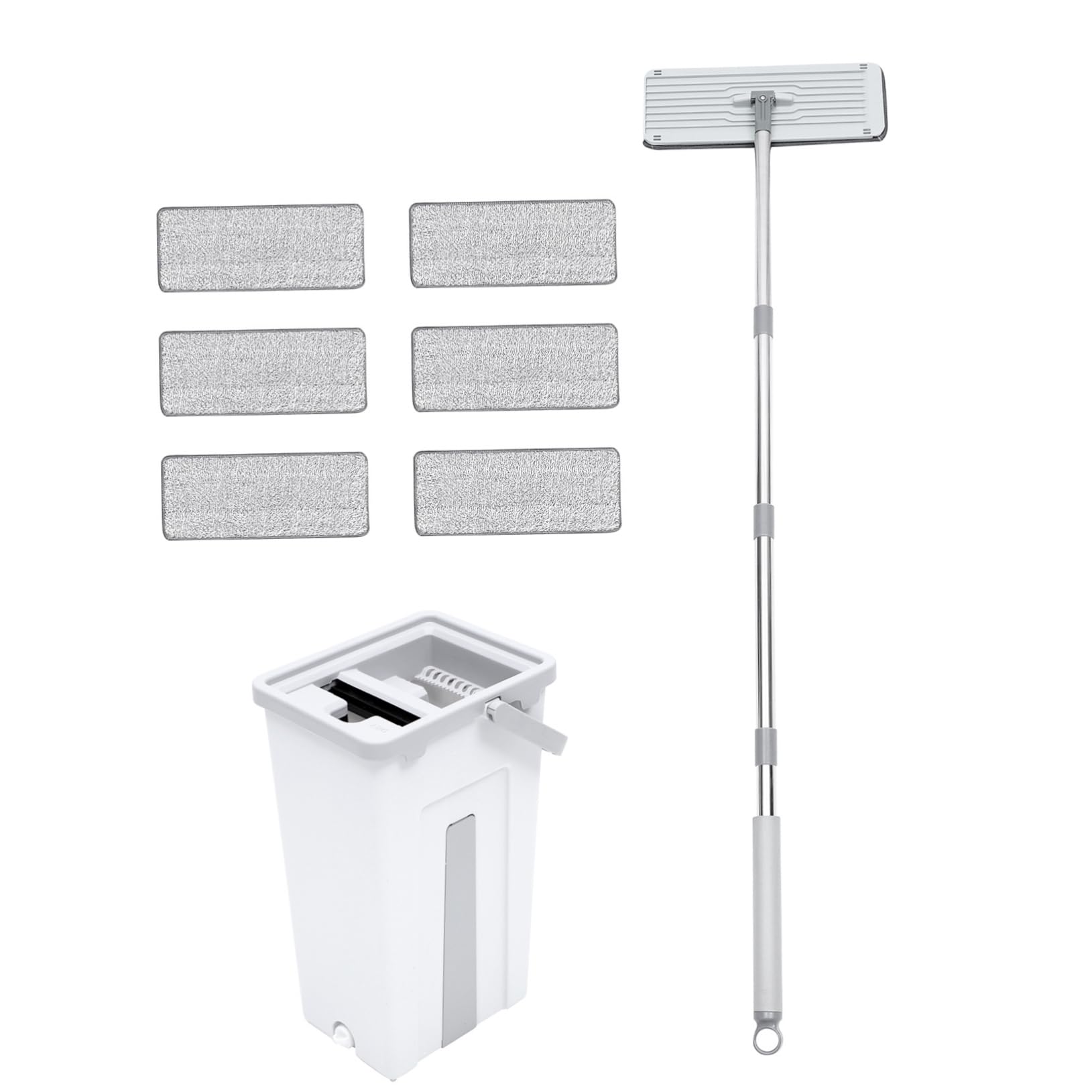 Trapeador Giratorio 1 Juego con Cubo, Microfibra y Acero Inoxidable | 6 Paños de Repuesto, Mango Integrado, Limpieza Rápida y Portátil, Kit Completo para Uso Doméstico
