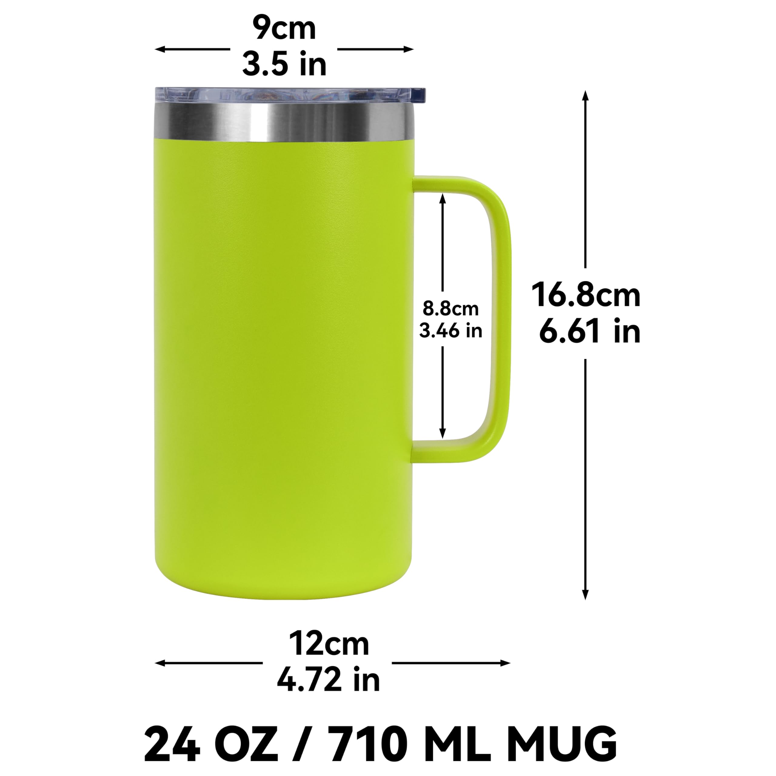 DOMICARE Taza de café de acero inoxidable de 24 onzas con asa y tapa, taza de viaje con asa, vaso de café al vacío de doble pared, taza aislada reutilizable, verde claro, paquete de 4