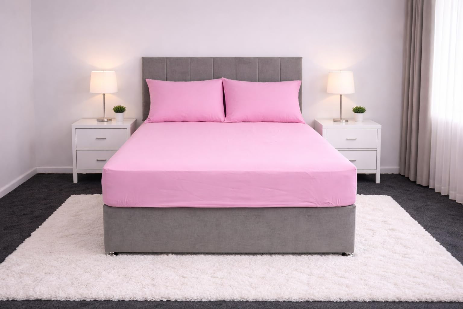 ARLINENS PLAIN DYED FITTED SHEETS IN FOLLOWING COLOURS AND SIZES (DOUBLE, PINK)