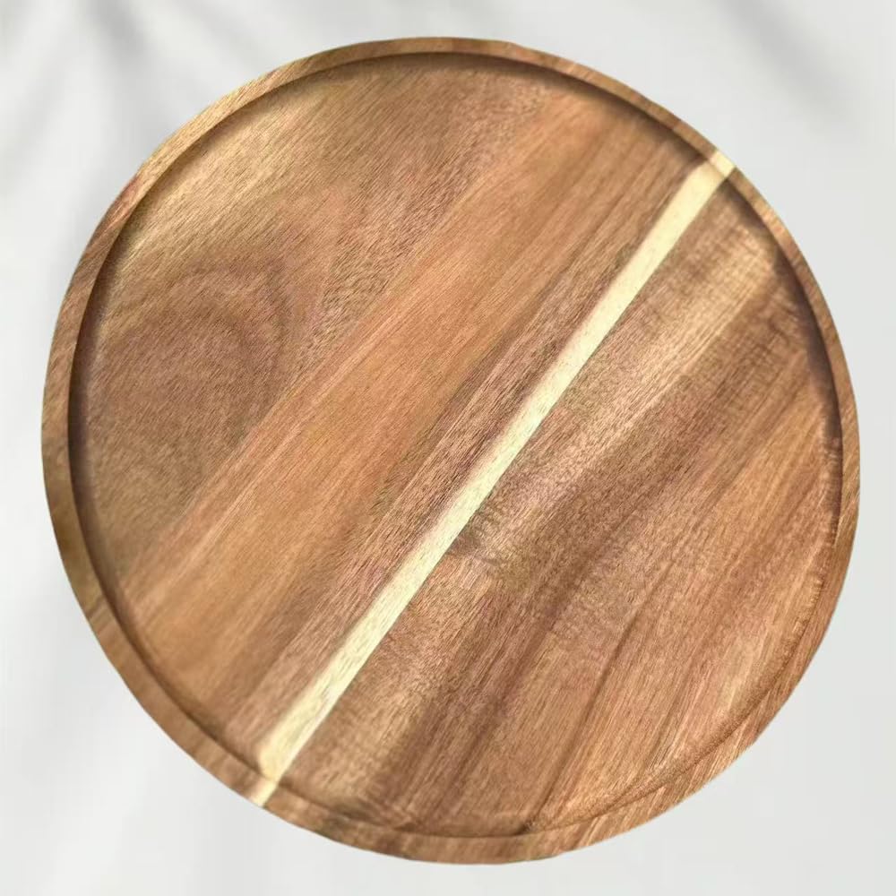 Bandeja redonda de madera de acacia de 11.8 pulgadas, bandeja decorativa de madera de acacia para mesa auxiliar y decoración del h
