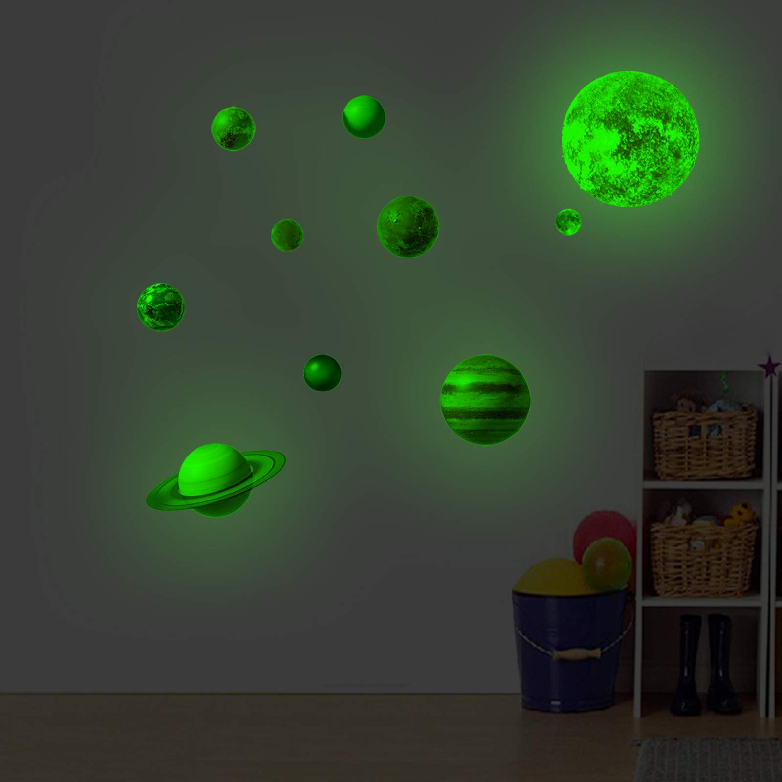 Glow Planets and Stars, Bright Solar System Wall Stickers -Sun Earth Mars and so on,Luminous Fluorescent Dots Stars Wall Stickers Starry Sky Baby Nursery Kids Bedroom Wall Decor