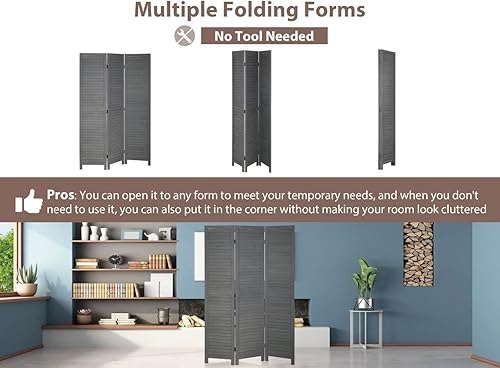 Miniatura 3 de Divisor de habitación de 3 paneles con listones divisores de habitación y pantallas plegables de privacidad pantalla opaca de madera maciza