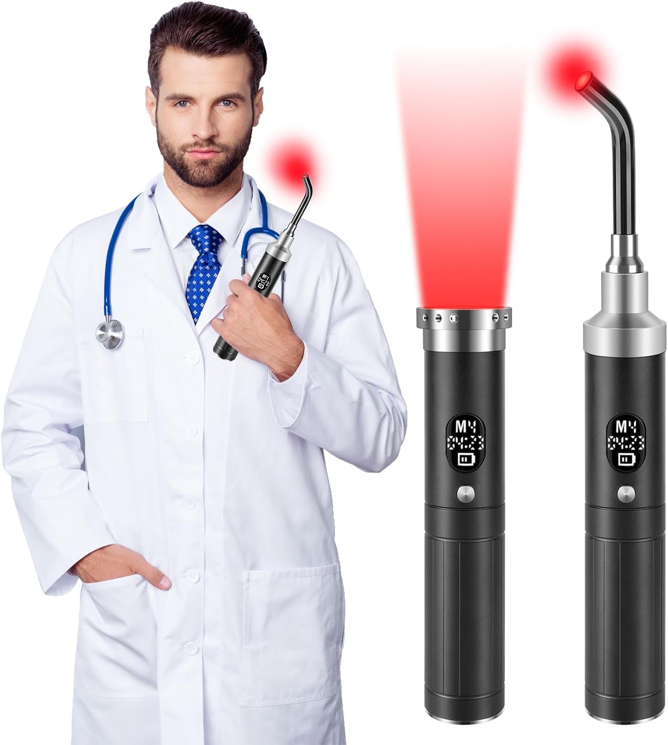 MCJ LED Red Light Therapy Device with Digital Display Portable & Targeted Treatment for Cold Sores, Fever Blisters, Oral & Nasal Herpes Includes Interchangeable Tips for Lips, Nose, Face