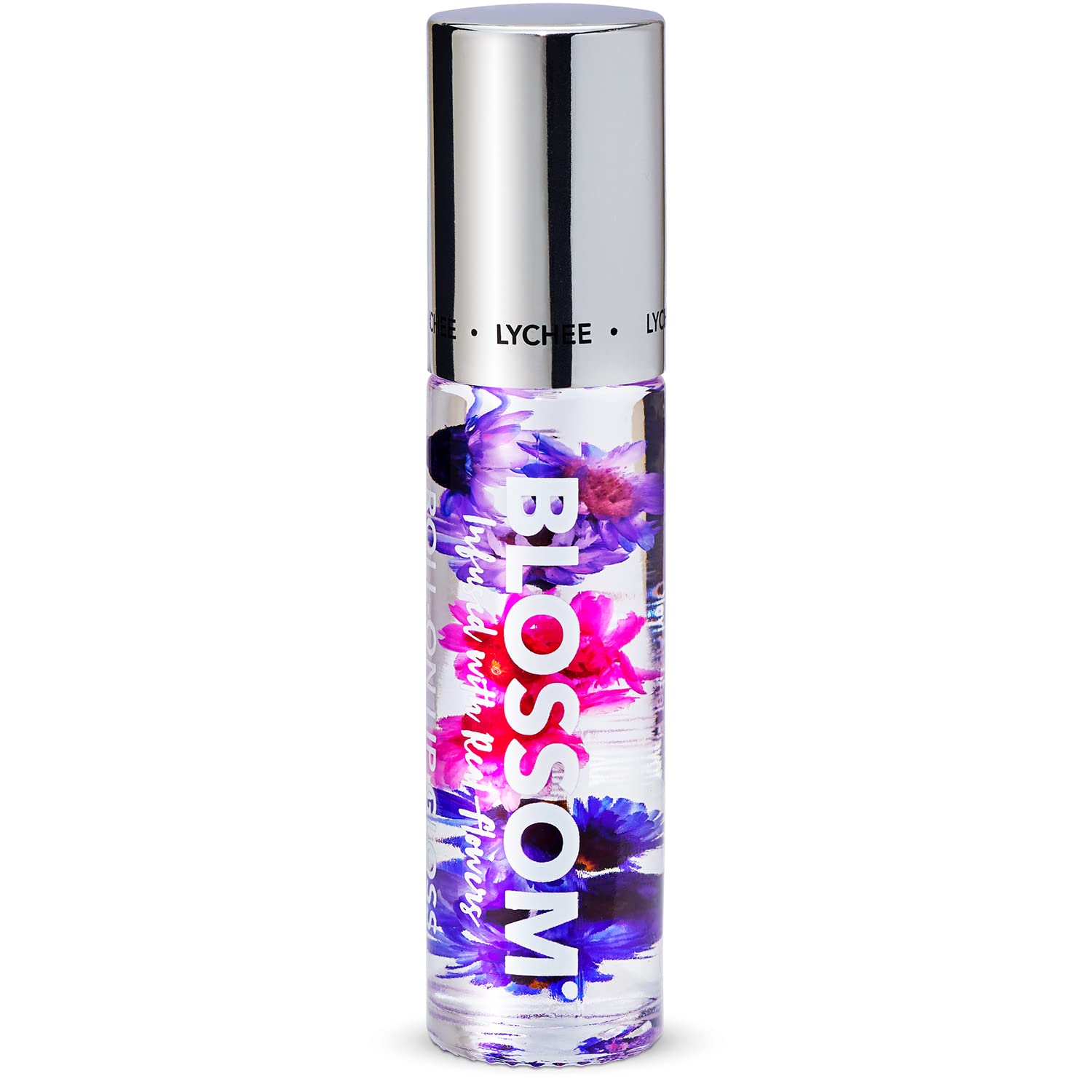 Blossom Roll on Lip Gloss, Scented Clear High Shine Moisturizing Lip Oil, Non Sticky, Infused with Real Flowers, Made in USA, 0.2oz, Lychee