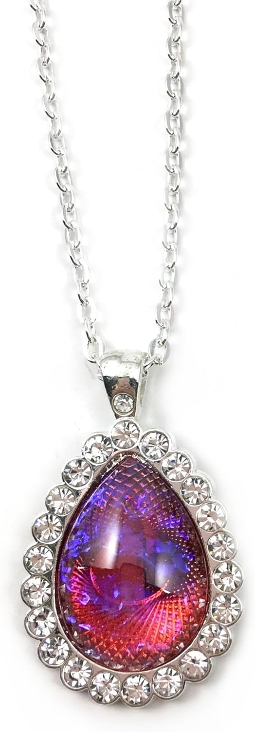 Teardrop Rhinestone Dragon’s Breath Necklace – Color-Shifting Czech Glass “Mexican Opal” Pendant in Silver or Rose Gold – Handmade Gothic Renaissance Gift for Her