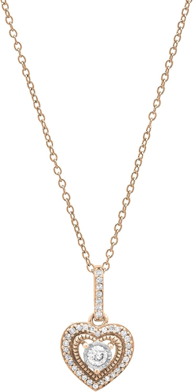 Dazzlingrock Collection 0.13 Ctw Round White Natural Diamond Women Double Heart Pendant, in Real Solid Gold & 925 Sterling Silver