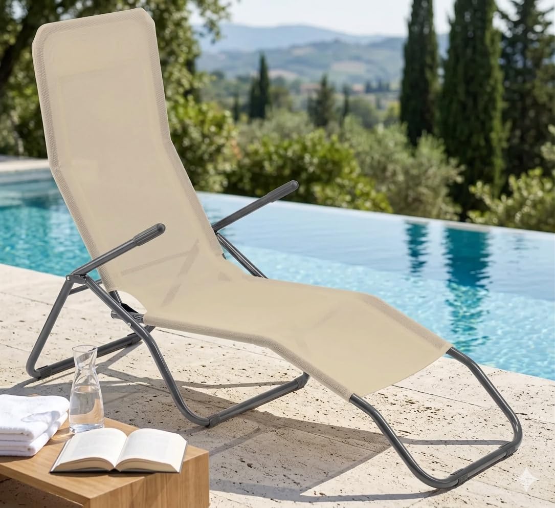 Giordanoshop Lettino Prendisole in Acciaio e Textilene Beige