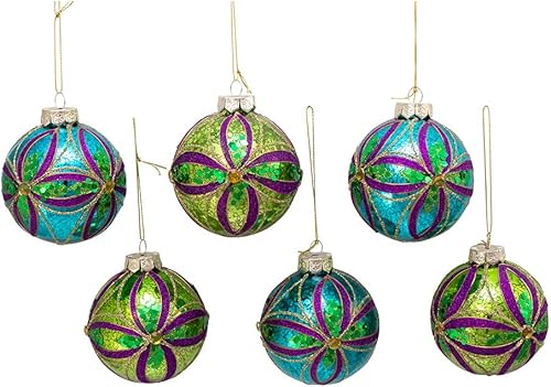 Miniatura 5 de Kurt S. Adler Kurt Adler - Bola de Navidad de cristal de 3.150 in, 6 piezas, color azul, verde, dorado, morado, 6 unidades
