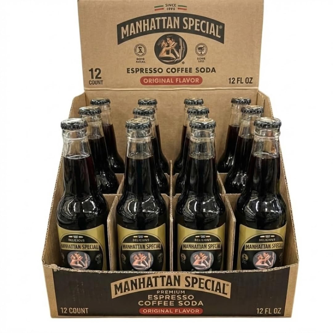 Manhattan Special Premium Soda Variety, Classic Glass Bottles, Italian-Style Craft Beverage, 12 fl oz Each (12-Count) (12, Espresso Soda – Original)