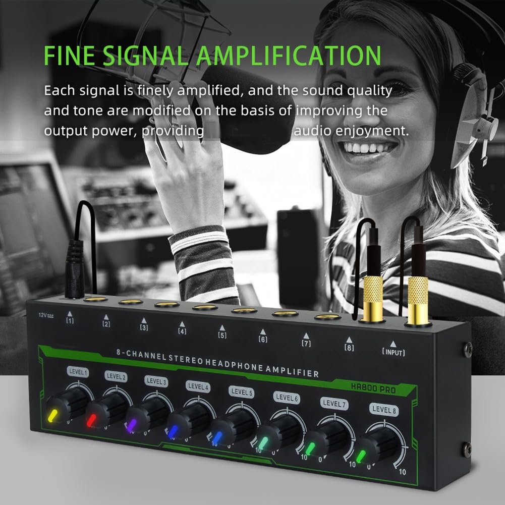 HA800 Pro 8 Canali Amplificatore per Cuffie Stereo RGB per Mixer Musicale Registrazione