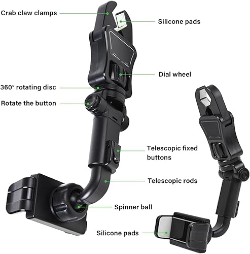 Miniatura 4 de Soporte para teléfono para espejo retrovisor de automóvil, soporte de teléfono giratorio de 360, soporte de teléfono ajustable multifuncional de