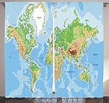 Ambesonne World Map Curtains, Classic Map of The Earth Continents Countries Oceans Mountains Vacation Themed, Living Room Bedroom Window Drapes 2 Panel Set, 108' X 84', Multicolor
