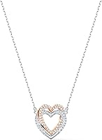 Swarovski Infinity Heart Pendant Necklace - Rose Gold & Rhodium Tone with Clear Crystal Pave, Adjustable Chain