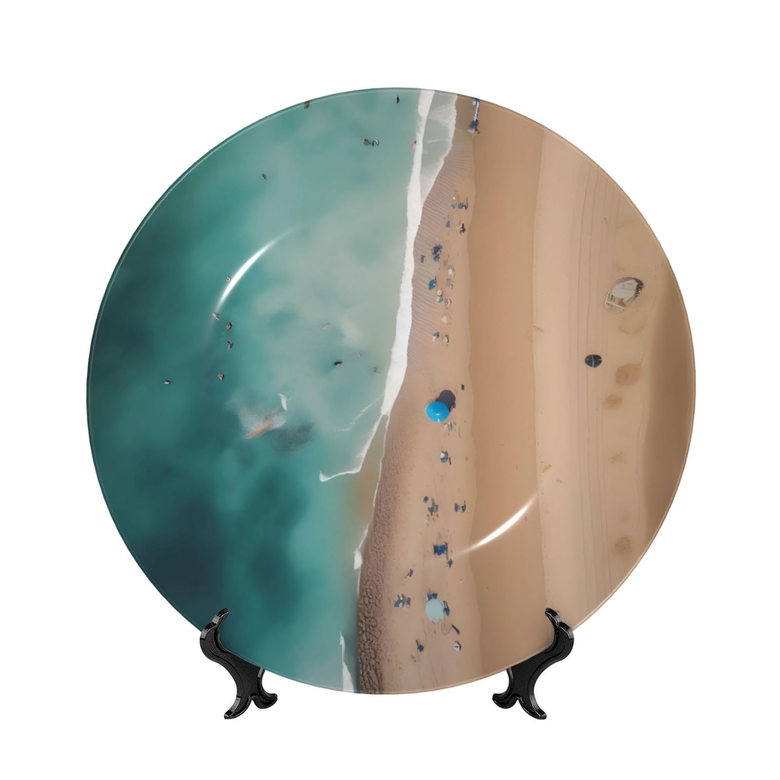 SXZVVBN Aerial view of the beach Bone China Decorative Plate Art with Stand Removable Adhesive Hanging for Home Office 6in（15cm）