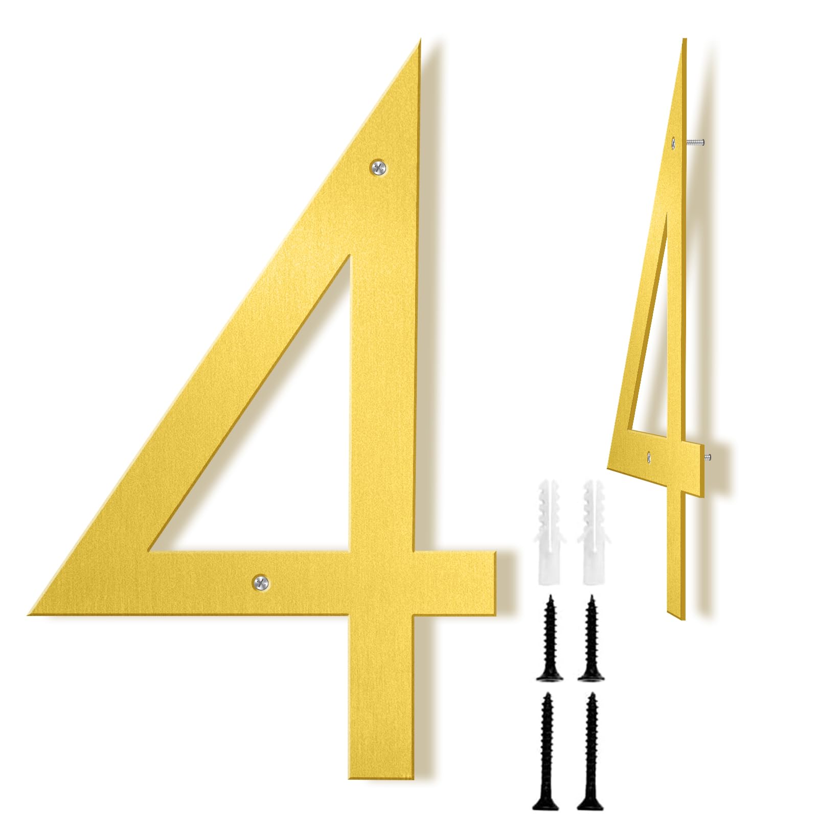 Photo 1 of ziyue 12 Inch Modern House Numbers for Outside Metal Large Home Address Numbers for House Floating Exterior Door Houses Number Signs Vertical Horizontal Flush Mount (Gold 4)