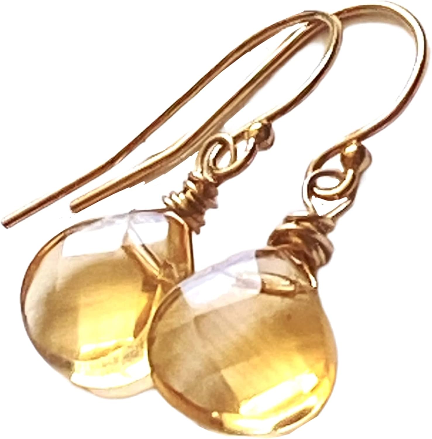 Handmade 14k Gold Fill Natural Citrine Dangle Earrings, Yellow Natural Stone Drops, November Birthstone Jewelry