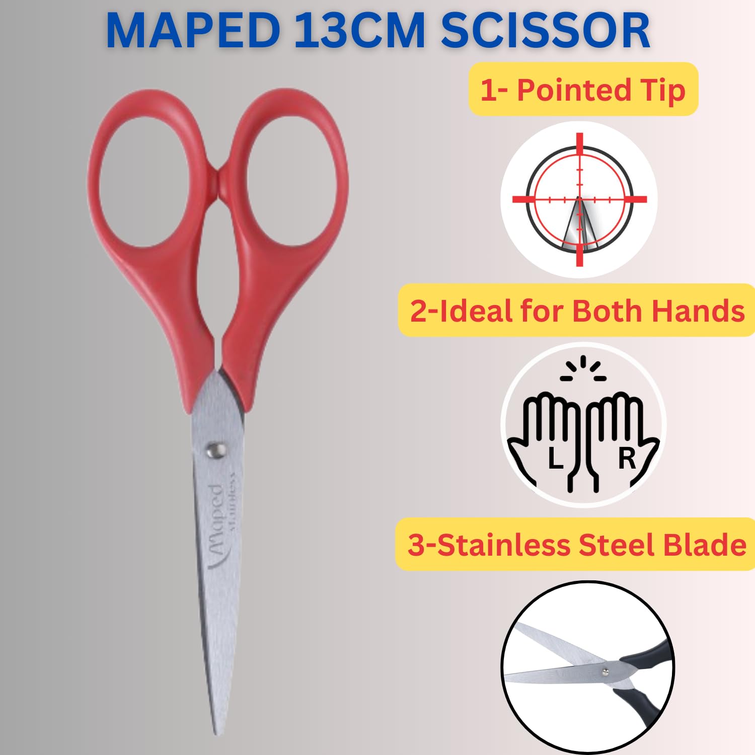 Maped Set di 2 forbici nere e rosse, 17 cm e 13 cm, ideali per uso domestico quotidiano, artigianato, lavoro in ufficio, comodi manici ergonomici