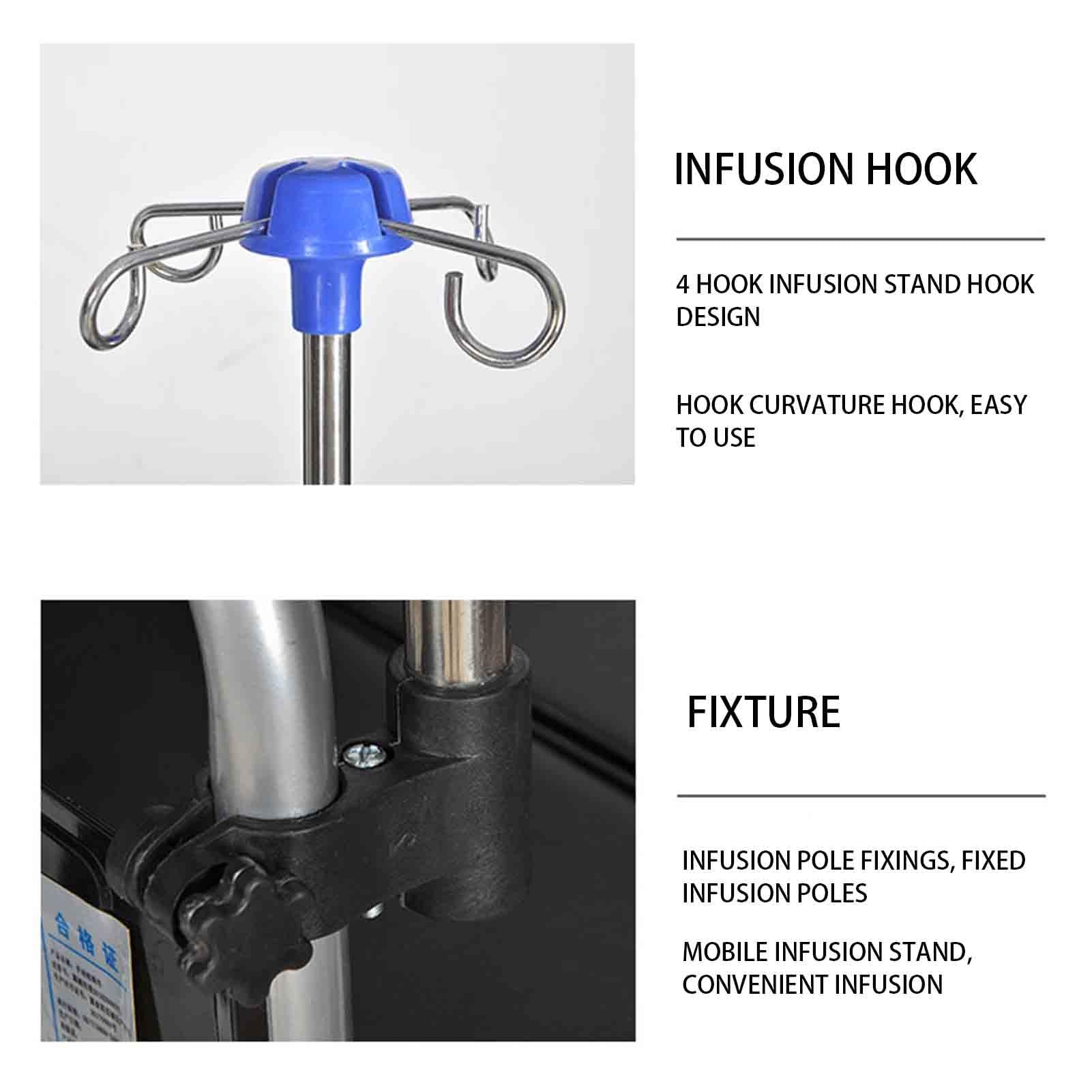 Potences for Perfusion Intraveineuse for Fauteuil Roulant, Portatives for Voyage, Portatives for Perfusion Intraveineuse, Portatives, Réglables en Hauteur, 4 Crochets, en Acier Inoxydable