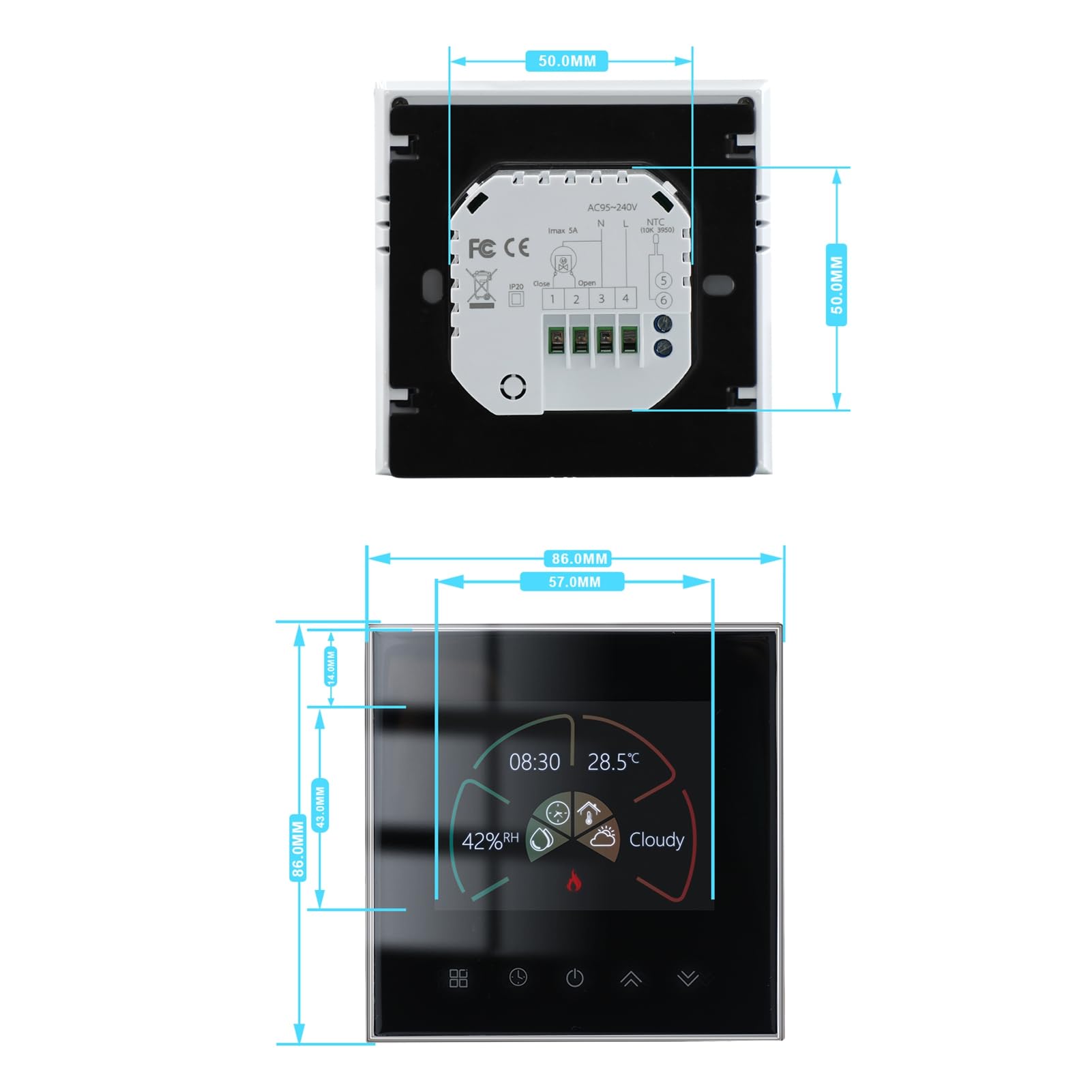 WIFI Smart Thermostat, Smartphone App Pilot Control, Smart Home System Voice Control, Tryb Ręczny i Tryb Programowania, Dzielenie się rodziną do Ogrzewania Wody i podłogę elektryczną (Ogrzewanie
