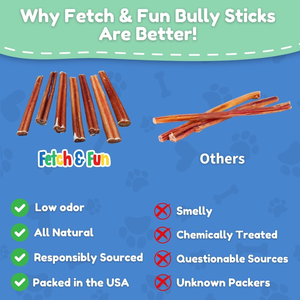 Fetch & Fun BULLYSTICKS - 6 Inch Bully Sticks (Thin - 25 Count) Bully Sticks for Small Dogs