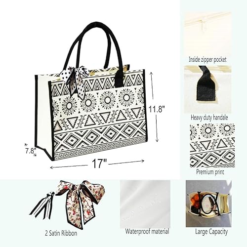 Miniatura 3 de SANCABA Bolsas de lona grandes personalizadas, bolsas de playa reutilizables, regalos para mujeres, cumpleaños, con bolsillo interior, mandala