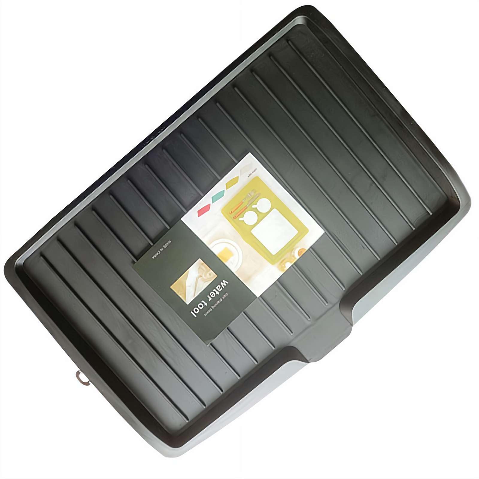 18x12'' Kitchen Dishs Drains Board & Drying Rack Tray with Built in Drains Lip Sturdy Plastic Drying Pad for Kitchen Counter Easy to Clean & Prevents Water Build up ﻿ (Black)