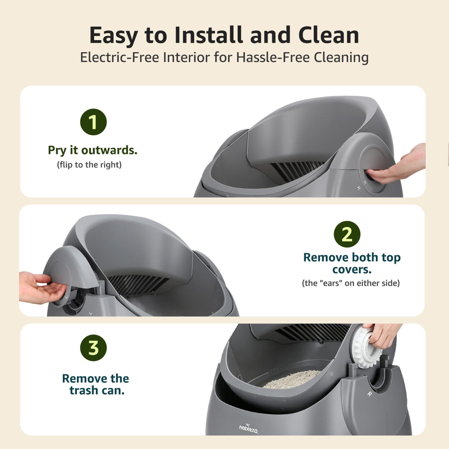 Nobleza Arenero Gatos Autolimpiable Abierto - Arenero Automático Inteligente con Control por App, Multi-Sensores de Seguridad, para Gatos 1-15kg, Incluye Bolsas y Desodorantes, Gris