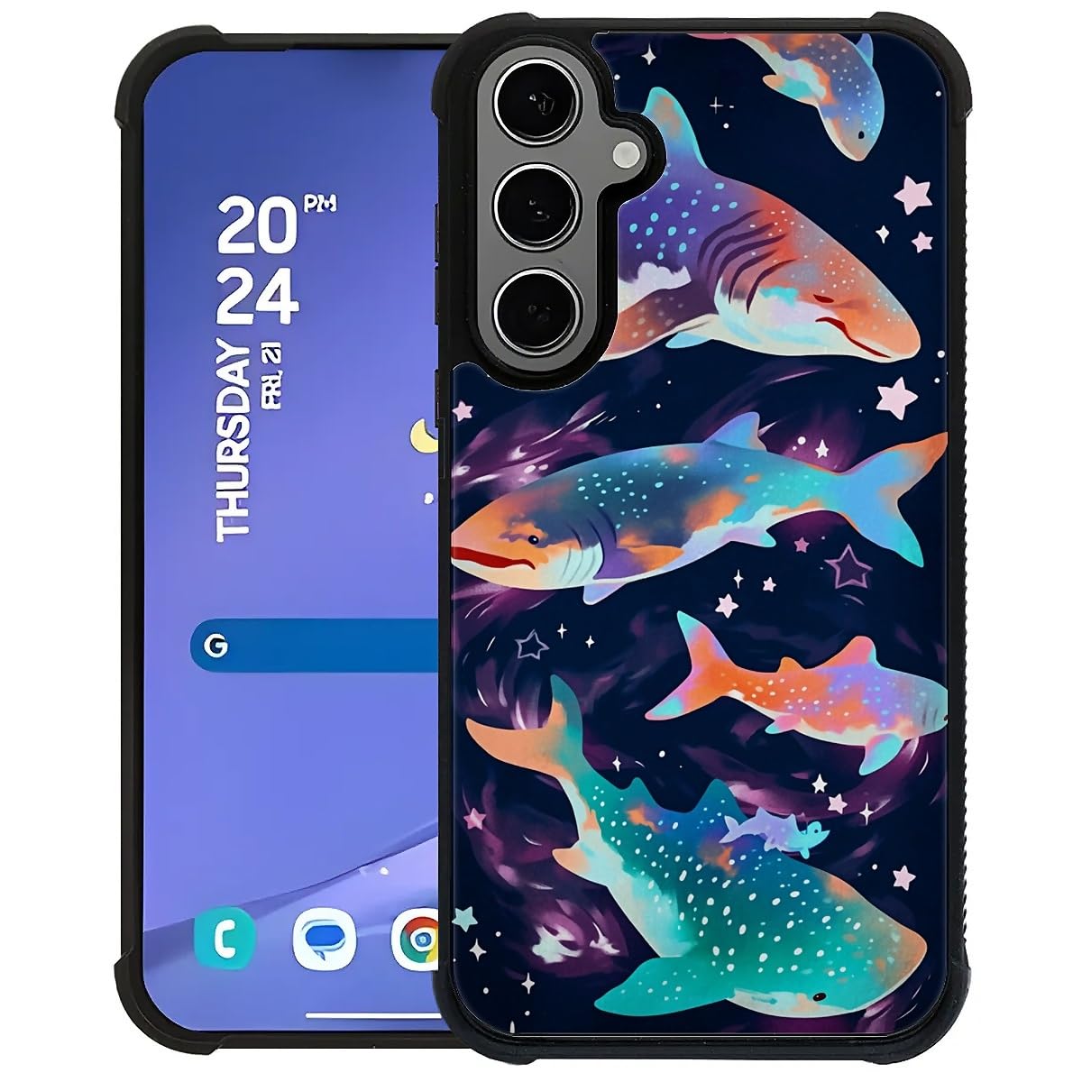 NONMY Phone Case Compatible with Samsung Galaxy S24 Plus- Wireless Charging Compatible,HH Starry Sky Whale Shark TPU Bumper and Hard PC Pattern Back