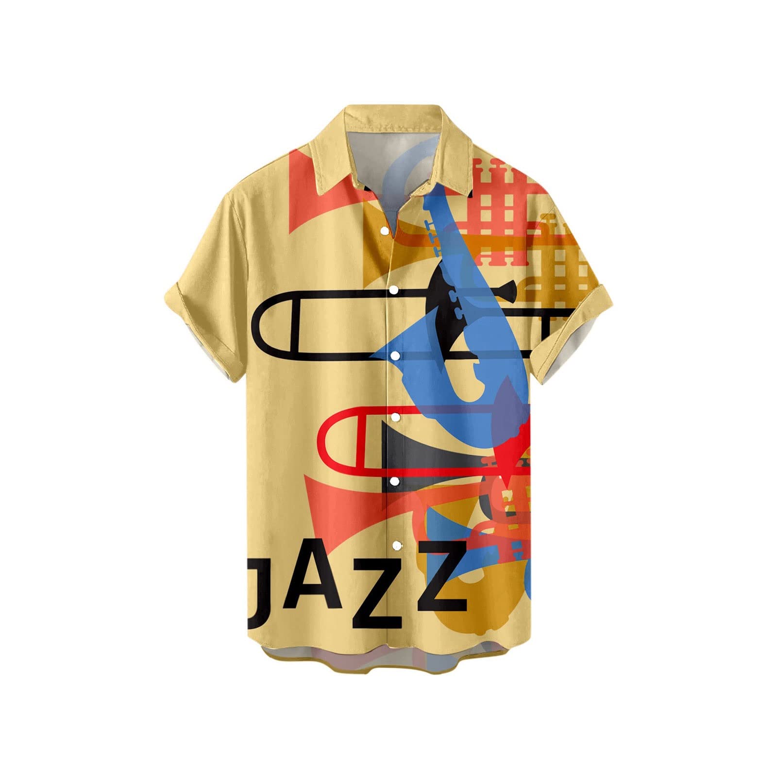 YEPREMYEPREM Men Shirts, Men Music Element Pattern Summer Custom Printing Shirt Large Size Loose Short Sleeve Shirt Summer Trend Tops (Size : XL)