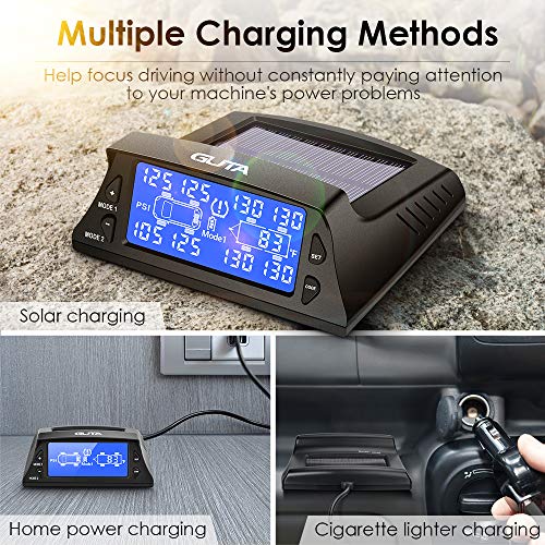 GUTA Tire Pressure Monitoring System for Travel Trailer - 8 External Sensor(0-188 PSI) tpms, 6 Alarm Modes, Backlight LCD Display, Auto Sleep Mode, Monitor up to 10 Tires, Real-time Monitor Pressure