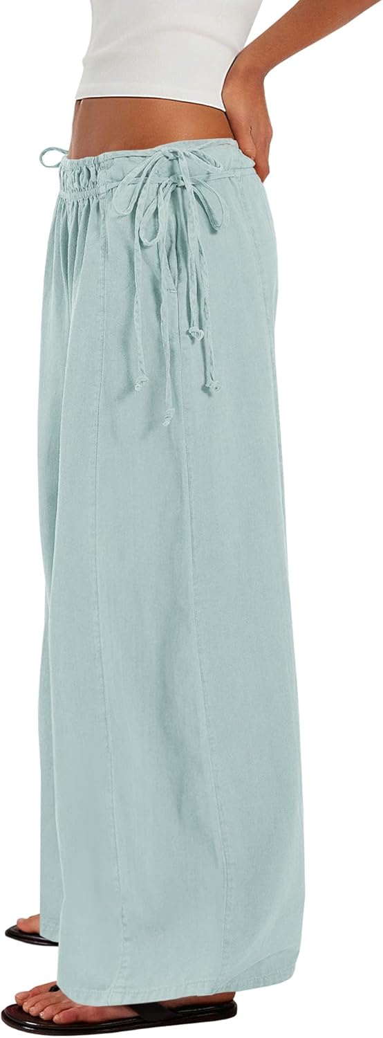 Yanekop Womens Oversized Palazzo Pants High Waisted Boho Pants Casual Wide Leg Trousers Vacation Outfits with Pockets - Image 3