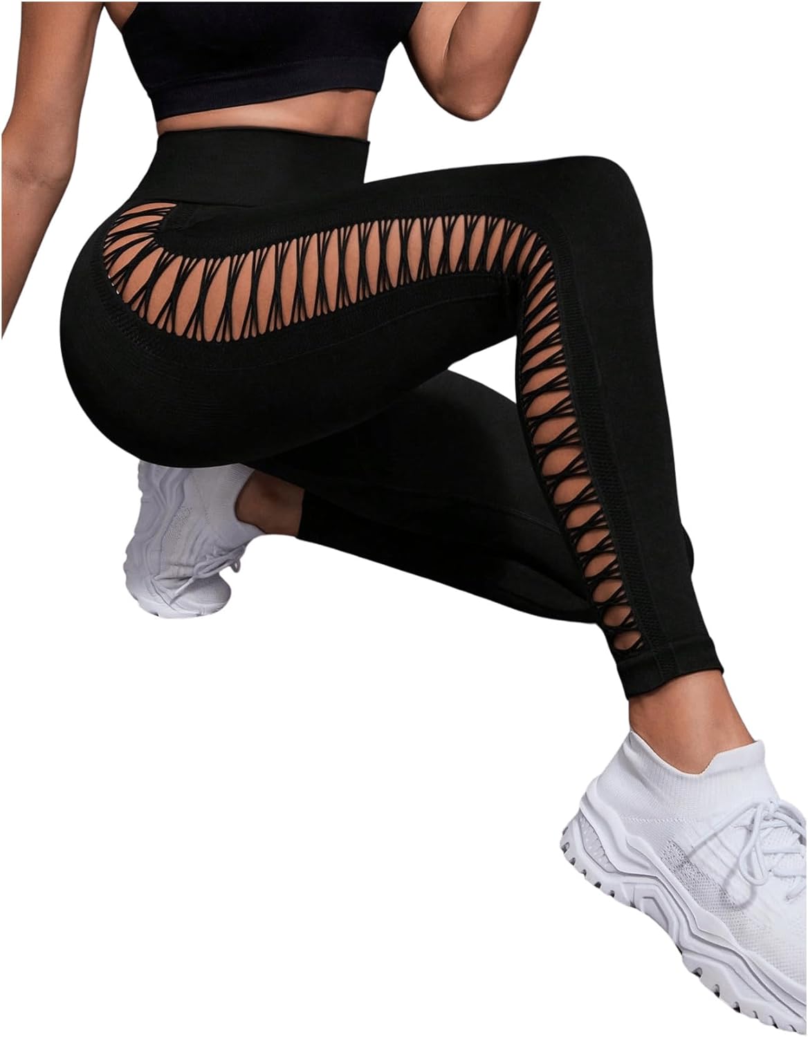 SweatyRocks Women's Solid Cut Out High Waist Stretchy Long Yoga Athletic Legging - Image 6