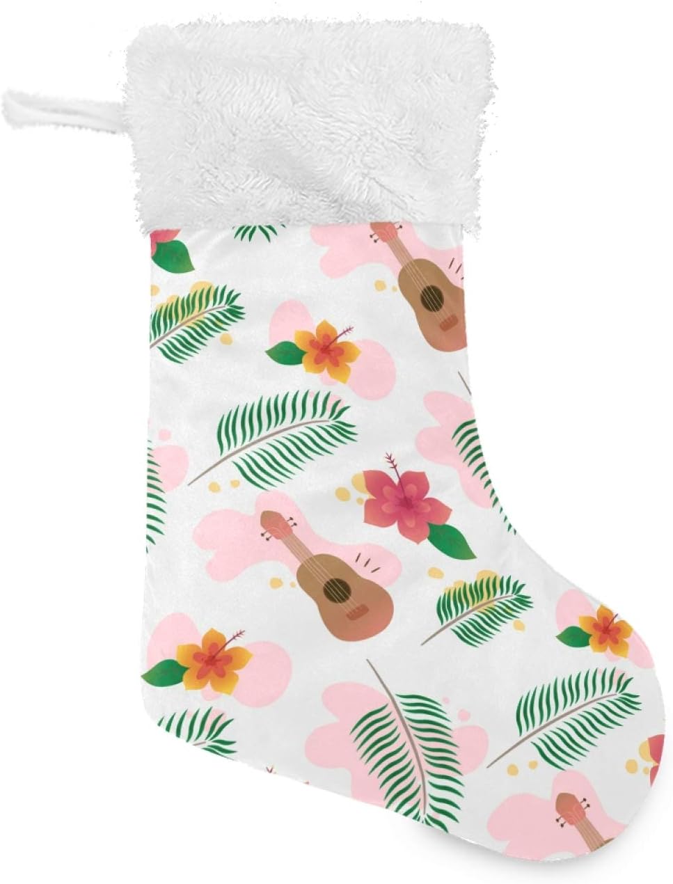 Qilmy Christmas Stockings Large Candy Tropical Plant Uke Stockings Stuffers Kids Cute Personalized Sock with Crystal Velvet Decorations for Xmas Home Holiday Party 12" x18" 1PCS