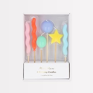 Meri Meri Balloon Candles (Pack of 6), Birthday Cake Candles, 6 Fun Designs & Colors, 4.5" Tall, Unscented