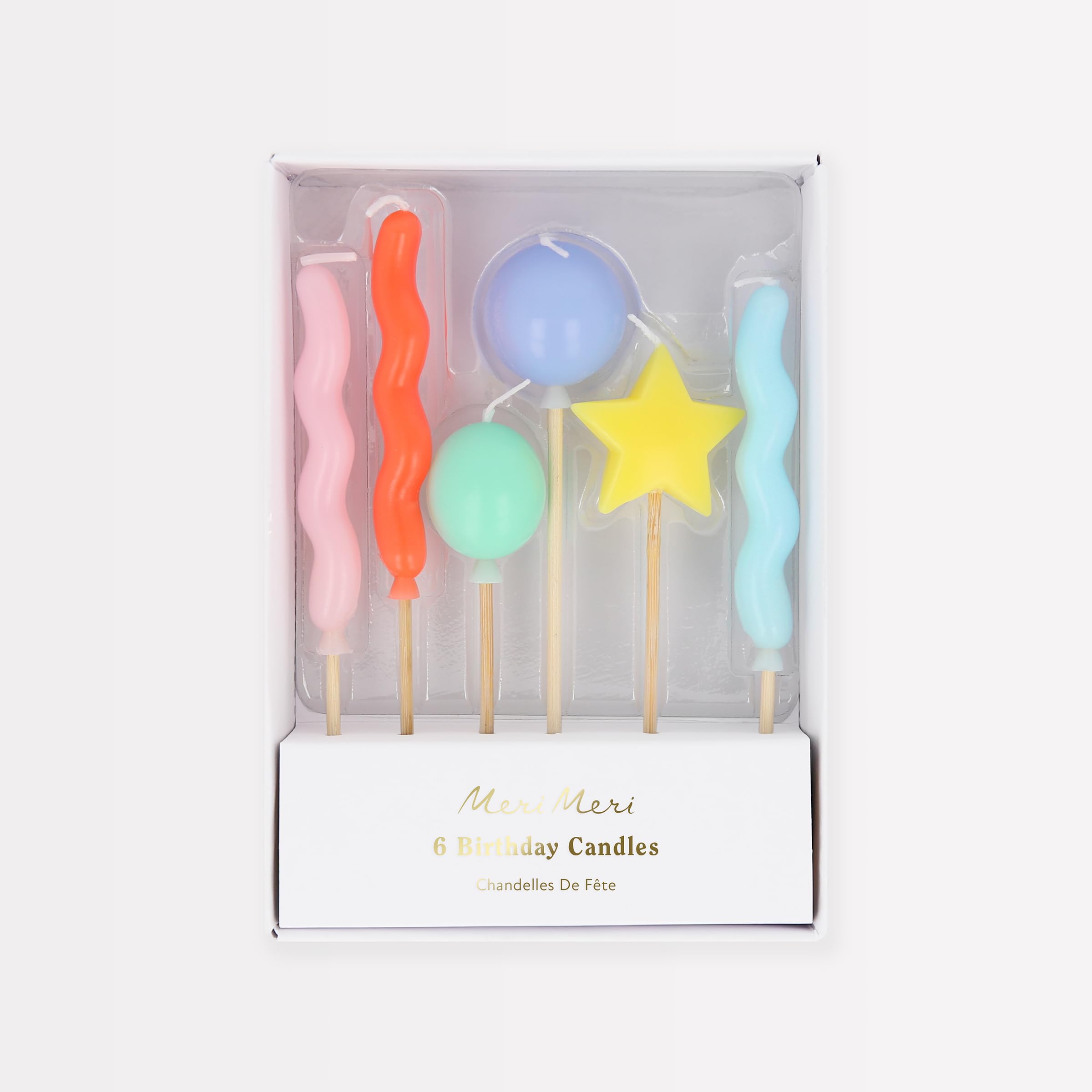 Meri Meri Balloon Candles (Pack of 6), Birthday Cake Candles, 6 Fun Designs & Colors, 4.5" Tall, Unscented