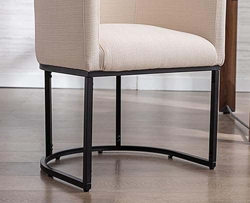 Miniatura 8 de VESCASA Silla de comedor tapizada de lino con respaldo de barril, silla acolchada moderna de mediados de siglo con marco de metal negro para cocina,