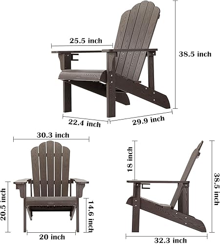 Miniatura 3 de hOmeHua Silla Adirondack de plástico duro resistente a la intemperie con portavasos, rayas de madera de imitación, fácil de montar y mantener, silla