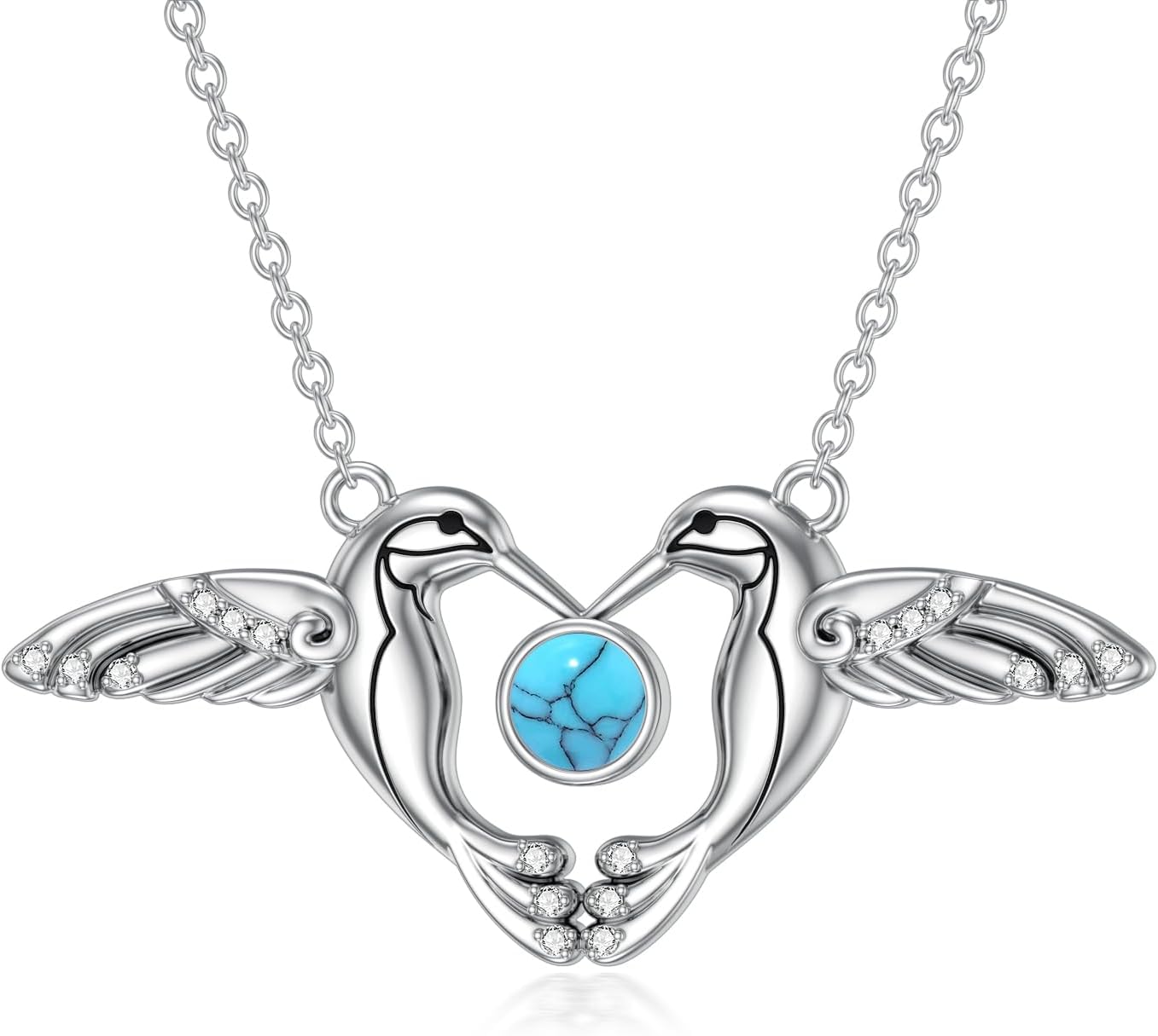 Hummingbird Necklace for Women, 925 Sterling Silver Genuine Turquoise Hummingbird Pendant Jewelry Christmas Birthday Gifts for Mom Wife Girlfriend