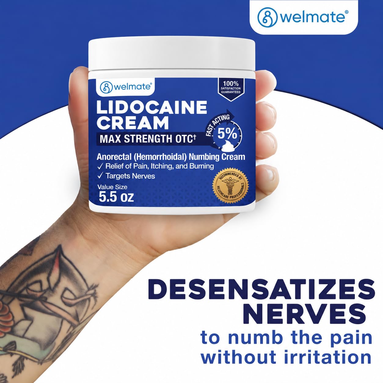 WELMATE, 5% Lidocaine Numbing Cream, Maximum Strength Pain Relief, 5.5 oz — Amazon image 3